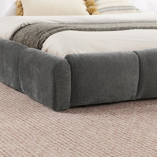 English Elm King Chenille Upholstered Low Profile Platform Bed Curved Padded Headboard Bedroom Dark Grey W5802S00020