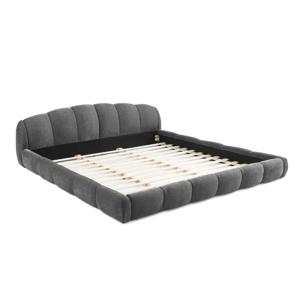 English Elm King Chenille Upholstered Low Profile Platform Bed Curved Padded Headboard Bedroom Dark Grey W5802S00020