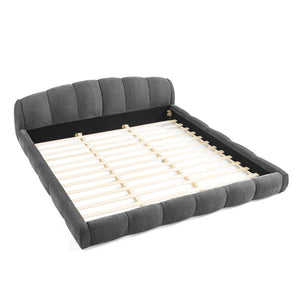 English Elm King Chenille Upholstered Low Profile Platform Bed Curved Padded Headboard Bedroom Dark Grey W5802S00020