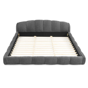 English Elm King Chenille Upholstered Low Profile Platform Bed Curved Padded Headboard Bedroom Dark Grey W5802S00020