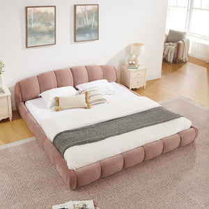 English Elm King Chenille Upholstered Low Profile Platform Bed Curved Padded Headboard Bedroom Pink W5802S00022