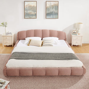 English Elm King Chenille Upholstered Low Profile Platform Bed Curved Padded Headboard Bedroom Pink W5802S00022