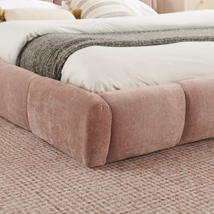 English Elm King Chenille Upholstered Low Profile Platform Bed Curved Padded Headboard Bedroom Pink W5802S00022