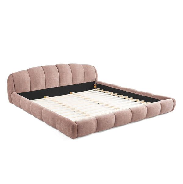 English Elm King Chenille Upholstered Low Profile Platform Bed Curved Padded Headboard Bedroom Pink W5802S00022