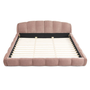 English Elm King Chenille Upholstered Low Profile Platform Bed Curved Padded Headboard Bedroom Pink W5802S00022