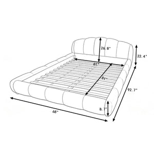 English Elm Queen Chenille Upholstered Platform Bed Curved Segmented Headboard Low Profile Frame Beige W5802S00023