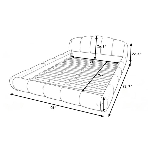 English Elm Queen Chenille Upholstered Platform Bed Curved Segmented Headboard Low Profile Frame Beige W5802S00023