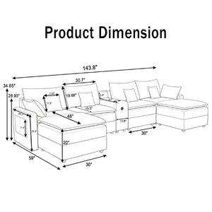 English Elm 143.8 Inch U-Shaped Chenille Sectional Sofa with Ottomans Console and USB Charging Beige W5802S00027