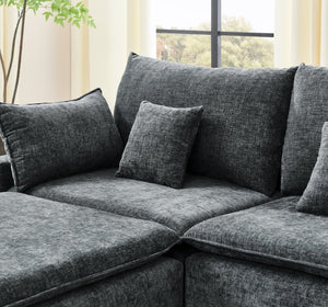 English Elm 143.8 Inch U-Shaped Chenille Sectional Sofa with Ottomans Console and USB Charging Black W5802S00028