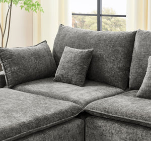 English Elm 143.8 Inch U-Shaped Chenille Sectional Sofa with Ottomans Console and USB Charging Dark Grey W5802S00029