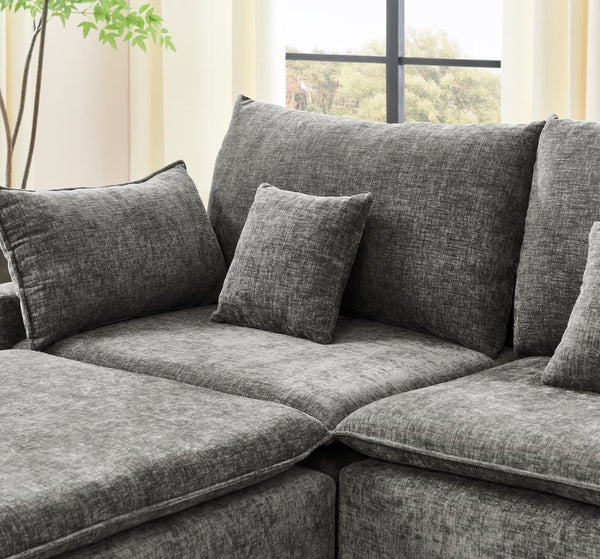 English Elm 143.8 Inch U-Shaped Chenille Sectional Sofa with Ottomans Console and USB Charging Dark Grey W5802S00029