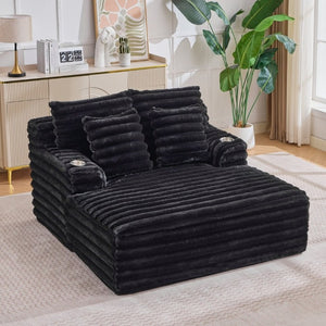 English Elm Oversized Corduroy Chaise Lounge Plush Cloud Cushioning Cup Holders Bedroom Ready Black W5808P497052