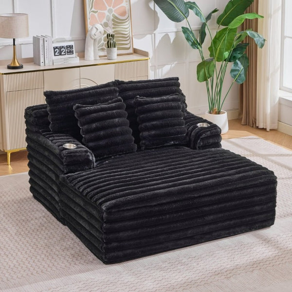 English Elm Oversized Corduroy Chaise Lounge Plush Cloud Cushioning Cup Holders Bedroom Ready Black W5808P497052