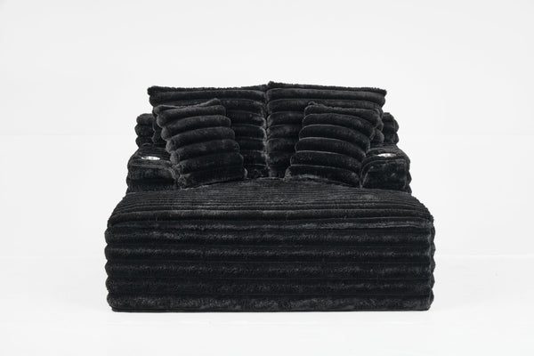 English Elm Oversized Corduroy Chaise Lounge Plush Cloud Cushioning Cup Holders Bedroom Ready Black W5808P497052