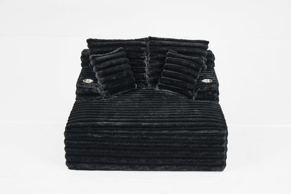 English Elm Oversized Corduroy Chaise Lounge Plush Cloud Cushioning Cup Holders Bedroom Ready Black W5808P497052