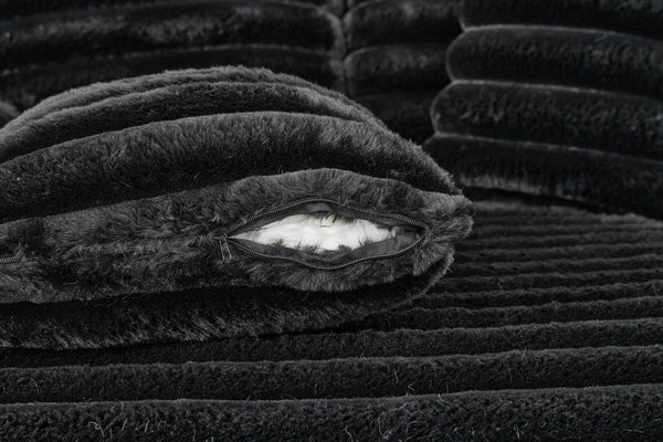 English Elm Oversized Corduroy Chaise Lounge Plush Cloud Cushioning Cup Holders Bedroom Ready Black W5808P497052