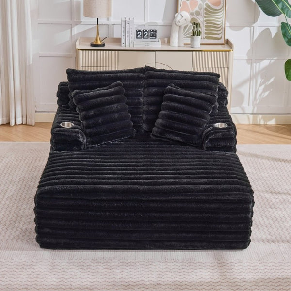 English Elm Oversized Corduroy Chaise Lounge Plush Cloud Cushioning Cup Holders Bedroom Ready Black W5808P497052