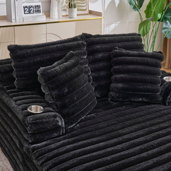 English Elm Oversized Corduroy Chaise Lounge Plush Cloud Cushioning Cup Holders Bedroom Ready Black W5808P497052