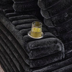 English Elm Oversized Corduroy Chaise Lounge Plush Cloud Cushioning Cup Holders Bedroom Ready Black W5808P497052