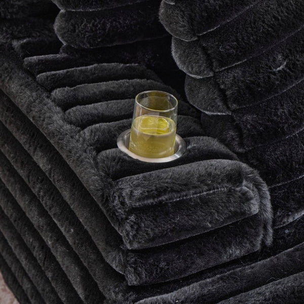 English Elm Oversized Corduroy Chaise Lounge Plush Cloud Cushioning Cup Holders Bedroom Ready Black W5808P497052