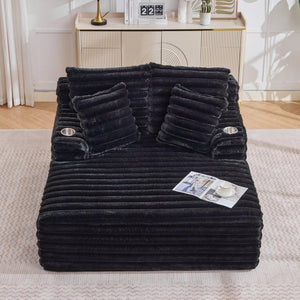 English Elm Oversized Corduroy Chaise Lounge Plush Cloud Cushioning Cup Holders Bedroom Ready Black W5808P497052