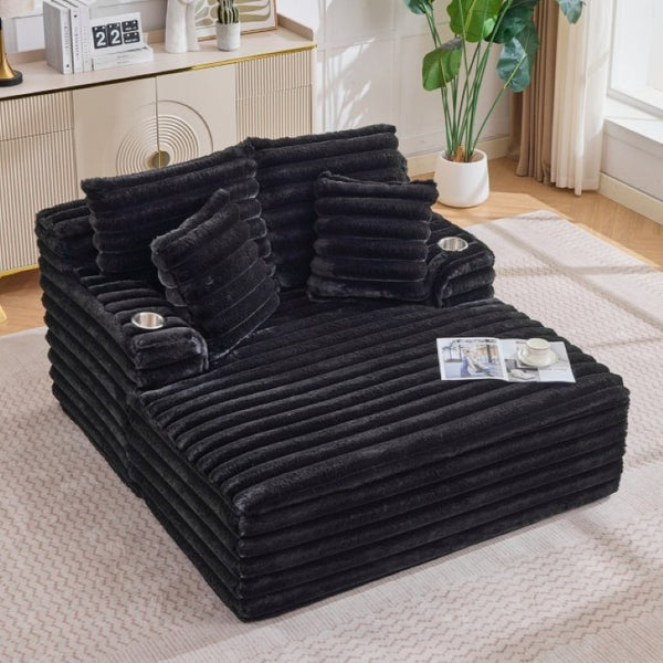 English Elm Oversized Corduroy Chaise Lounge Plush Cloud Cushioning Cup Holders Bedroom Ready Black W5808P497052