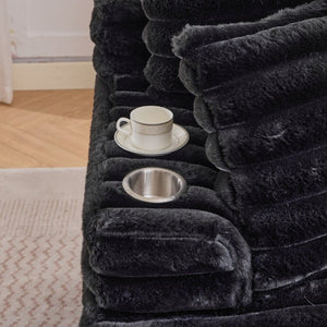 English Elm Oversized Corduroy Chaise Lounge Plush Cloud Cushioning Cup Holders Bedroom Ready Black W5808P497052