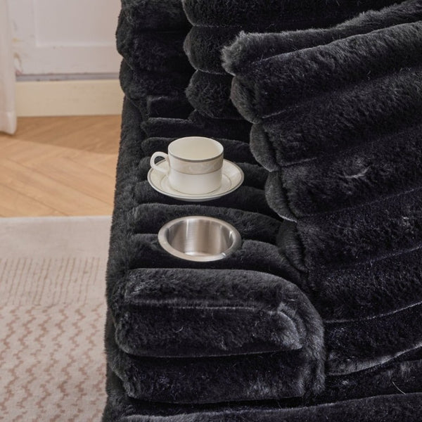 English Elm Oversized Corduroy Chaise Lounge Plush Cloud Cushioning Cup Holders Bedroom Ready Black W5808P497052