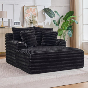 English Elm Oversized Corduroy Chaise Lounge Plush Cloud Cushioning Cup Holders Bedroom Ready Black W5808P497052