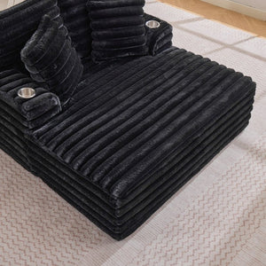 English Elm Oversized Corduroy Chaise Lounge Plush Cloud Cushioning Cup Holders Bedroom Ready Black W5808P497052