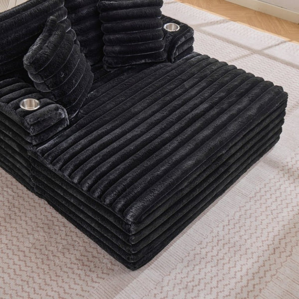 English Elm Oversized Corduroy Chaise Lounge Plush Cloud Cushioning Cup Holders Bedroom Ready Black W5808P497052
