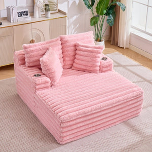 English Elm Oversized Corduroy Chaise Lounge Plush Cloud Cushioning Cup Holders Bedroom Ready Pink W5808P497059
