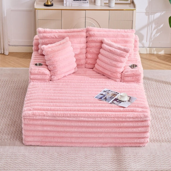 English Elm Oversized Corduroy Chaise Lounge Plush Cloud Cushioning Cup Holders Bedroom Ready Pink W5808P497059