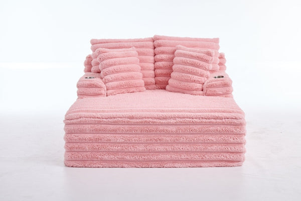 English Elm Oversized Corduroy Chaise Lounge Plush Cloud Cushioning Cup Holders Bedroom Ready Pink W5808P497059