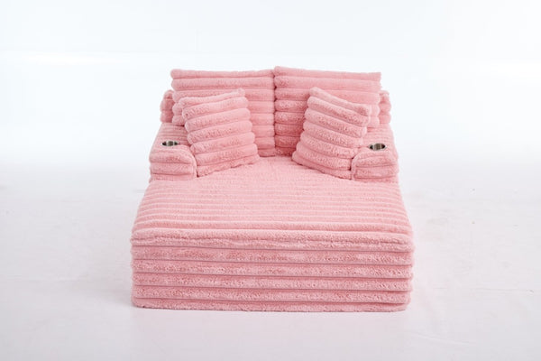 English Elm Oversized Corduroy Chaise Lounge Plush Cloud Cushioning Cup Holders Bedroom Ready Pink W5808P497059