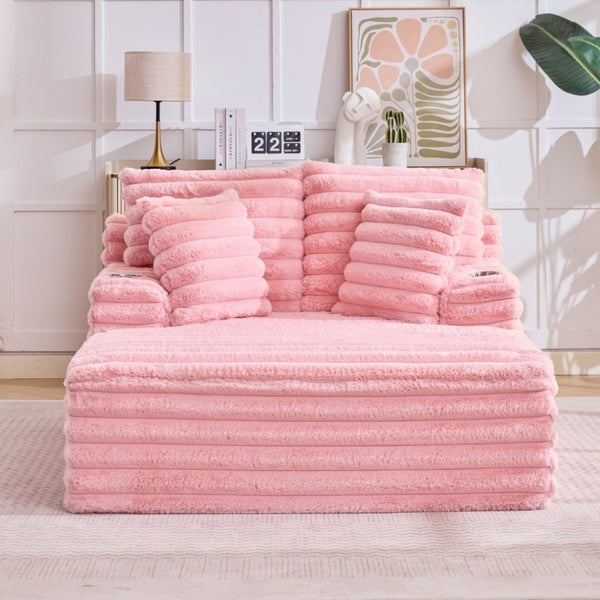 English Elm Oversized Corduroy Chaise Lounge Plush Cloud Cushioning Cup Holders Bedroom Ready Pink W5808P497059