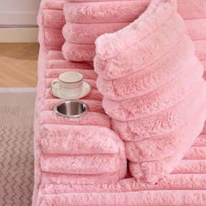 English Elm Oversized Corduroy Chaise Lounge Plush Cloud Cushioning Cup Holders Bedroom Ready Pink W5808P497059
