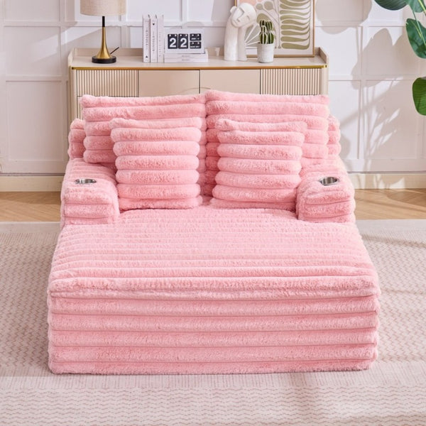 English Elm Oversized Corduroy Chaise Lounge Plush Cloud Cushioning Cup Holders Bedroom Ready Pink W5808P497059