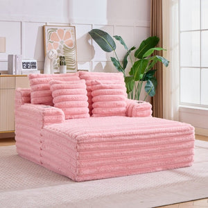 English Elm Oversized Corduroy Chaise Lounge Plush Cloud Cushioning Cup Holders Bedroom Ready Pink W5808P497059