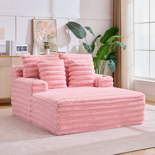 English Elm Oversized Corduroy Chaise Lounge Plush Cloud Cushioning Cup Holders Bedroom Ready Pink W5808P497059