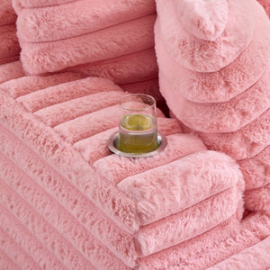English Elm Oversized Corduroy Chaise Lounge Plush Cloud Cushioning Cup Holders Bedroom Ready Pink W5808P497059