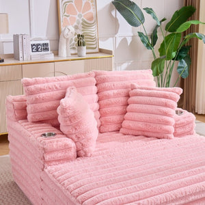 English Elm Oversized Corduroy Chaise Lounge Plush Cloud Cushioning Cup Holders Bedroom Ready Pink W5808P497059