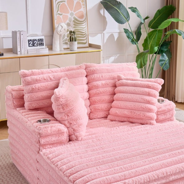 English Elm Oversized Corduroy Chaise Lounge Plush Cloud Cushioning Cup Holders Bedroom Ready Pink W5808P497059