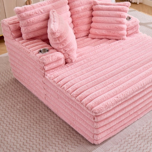 English Elm Oversized Corduroy Chaise Lounge Plush Cloud Cushioning Cup Holders Bedroom Ready Pink W5808P497059