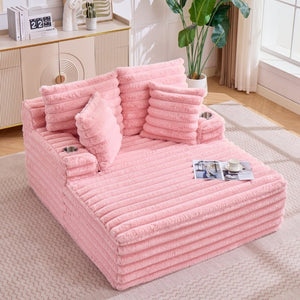 English Elm Oversized Corduroy Chaise Lounge Plush Cloud Cushioning Cup Holders Bedroom Ready Pink W5808P497059