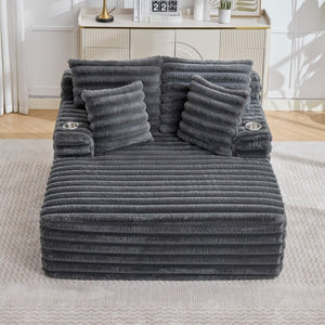 English Elm Oversized Corduroy Chaise Lounge Plush Cloud Cushioning Cup Holders Bedroom Ready Grey W5808P497060