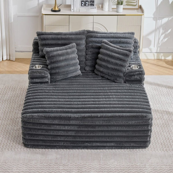 English Elm Oversized Corduroy Chaise Lounge Plush Cloud Cushioning Cup Holders Bedroom Ready Grey W5808P497060