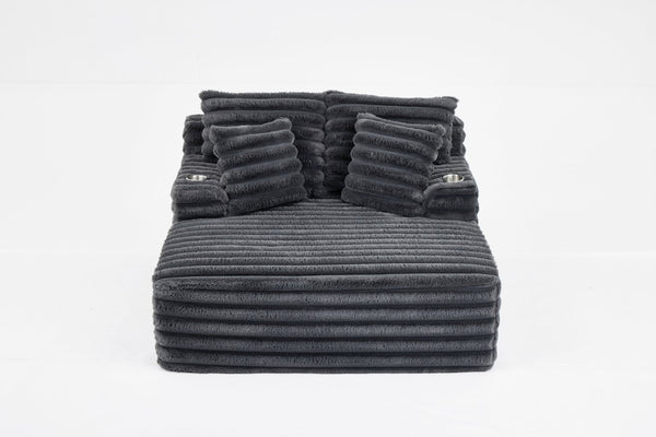 English Elm Oversized Corduroy Chaise Lounge Plush Cloud Cushioning Cup Holders Bedroom Ready Grey W5808P497060