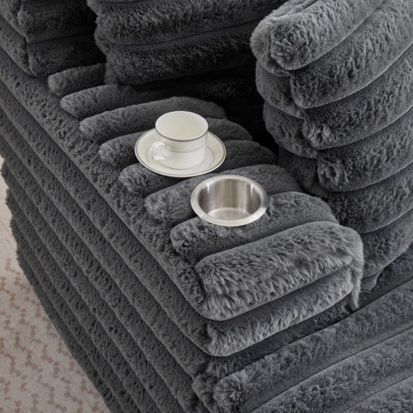 English Elm Oversized Corduroy Chaise Lounge Plush Cloud Cushioning Cup Holders Bedroom Ready Grey W5808P497060