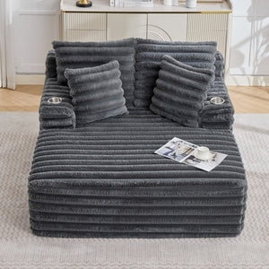 English Elm Oversized Corduroy Chaise Lounge Plush Cloud Cushioning Cup Holders Bedroom Ready Grey W5808P497060